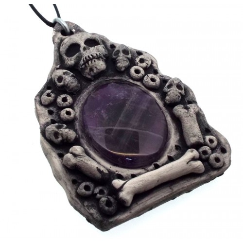 Ceramic Skull with Amethyst Wall Art 49